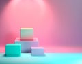 Pastel multi colour background with podium, abstract geometric cube landscape. Mock Royalty Free Stock Photo