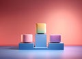 Pastel multi colour background with podium, abstract geometric cube landscape. Mock Royalty Free Stock Photo