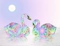 Pastel,Multicolored Swans on Lake