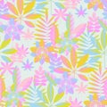 Pastel neon tropical flora seamless pattern for fabric