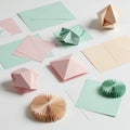Pastel Origami Geometric Shapes on White Background Royalty Free Stock Photo