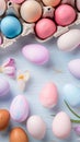 Pastel painted Easter eggs create delightful top view flat lay background