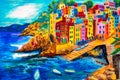 Pastel Painting - Riomaggiore, Italy Royalty Free Stock Photo