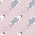 Pastel pale palette seamless pharmecy pattern with bottle silhouettes. Pink and blue tones artwork