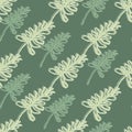 Pastel pale seamless doodle pattern with hand drawn branches. Green palette botanic palette