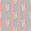 Pastel palette seamless pattern with cute animal frog silhouettes. Blue and pink striped background