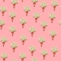 Pastel palm tree drawing on pink seamless pattern Royalty Free Stock Photo