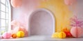 Pastel Paper Decor for pink yellow hall Archway.DIY art installation for festive