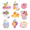 Pastel pastry for Halloween party, isolated illustrations set Royalty Free Stock Photo