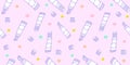 Pastel pattern seamless. Kawaii paint tube hand drawn doodle on baby pink background for kid prints, baby fabric print, wallpaper Royalty Free Stock Photo