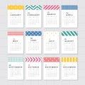 Pastel patterned calendar 2019 vector set