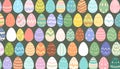Pastel patterned Easter eggs collection on dark green background with varied decorative Royalty Free Stock Photo