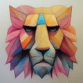 Pastel patterned rainbow lion head. Decorative portrait of a lion. Pastel imitation. AI-generated