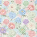 Pastel Peony and Hydrangea Floral Seamless Pattern Royalty Free Stock Photo