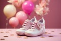 Pastel perfection Baby girls shoes and a whimsical pink unicorn Royalty Free Stock Photo