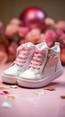 Pastel perfection Baby girls shoes and a whimsical pink unicorn Royalty Free Stock Photo