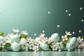 Pastel perfection Easter background with eggs, feathers, and glitter