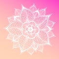 Pastel pink background flower mandala. Vintage decorative element. Ornamental round doodle flower on dreamy gradient