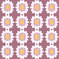 Pastel pink background with little daisies and yellow centers makes up this flowery repeating pattern