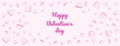 Pastel pink banner happy Valentines day. Background with set vector creative cute simple hearts. Horizontal border with copy space Royalty Free Stock Photo