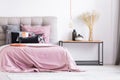 Pastel pink bedroom with flowers Royalty Free Stock Photo