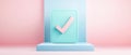 Pastel Pink and Blue Check Mark Icon on Minimalist Display Stand 3D Render Royalty Free Stock Photo