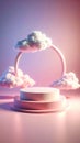 Pastel Pink Cloud Platform with Circular Frame Royalty Free Stock Photo