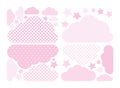 Pastel pink clouds and stars vector collection with polka dots for kids .Cloud computing decoration pack.Baby shower stickers set. Royalty Free Stock Photo