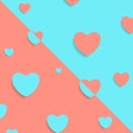 Pastel pink and cyan contrast hearts abstract background