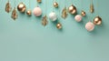 Pastel Pink And Gold Easter Eggs On Blue Background With Gold Ribbon And Branches Royalty Free Stock Photo