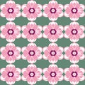 Pastel pink and green garden-inspired repeating pattern with flowery motifs and damask flowers, great