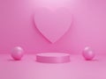 Pastel pink heart or love shaped podium stage backdrop for product display stand with sphere object minimal