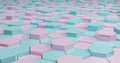 Pastel pink hexagons that emerge between other pastel blue hexagons, 3d illustration