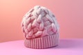 Pastel pink knitted winter hat