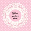 Lace Doily Frame, Pastel Pink Polka Dot Background Royalty Free Stock Photo