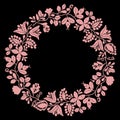 Pastel pink laurel wreath vector frame on black background