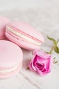 Pastel pink macaroons with rose Royalty Free Stock Photo