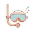 Pastel Pink and Orange Snorkel and Diving Mask 3D Render Royalty Free Stock Photo