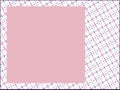 Pastel pink postcard with purple, navy blue and blue line patterns