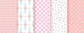 Pastel pink seamless patterns. Baby shower backgrounds. Vector illustration Royalty Free Stock Photo