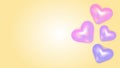 Pastel Pink Shiny Hearts on Light Yellow Background Illustration. Purple and Pink 3d objects on Blank Banner Royalty Free Stock Photo