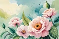 pastel pink white yellow colored watercolor flowers background. Royalty Free Stock Photo