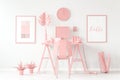 Pastel pink workspace white interior Royalty Free Stock Photo