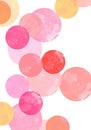 Pastel pink, yellow, beige watercolor hand painted polka dot seamless pattern on white background. Watercolors ink circles, Royalty Free Stock Photo