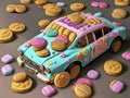 Pastel plastic toy car with cookies