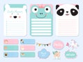 Pastel printable with bear, panda, fox, unicorn, ice cream in funny style.with wording thank you, birthday, party Royalty Free Stock Photo