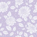 Pastel purple detailed floral vector pattern with dots, stars and hand drawn dahlia illustrations, magical seamless repeat Royalty Free Stock Photo
