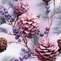 Pastel purple pine cone seamless pattern, created with generative AI