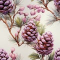 Pastel purple pine cone seamless pattern, created with generative AI