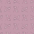Pastel purple yarrow flowers meadow nature seamless pattern. Geometric botany style. Summer print